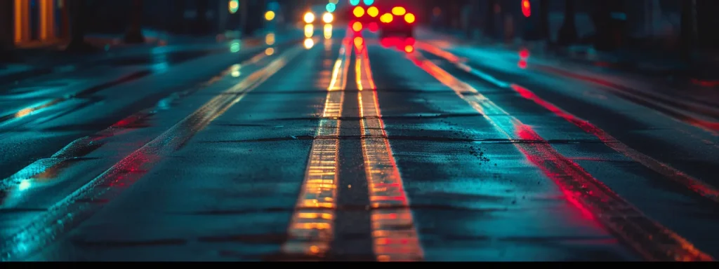 skid marks on the road leading up to a collision between two cars.
