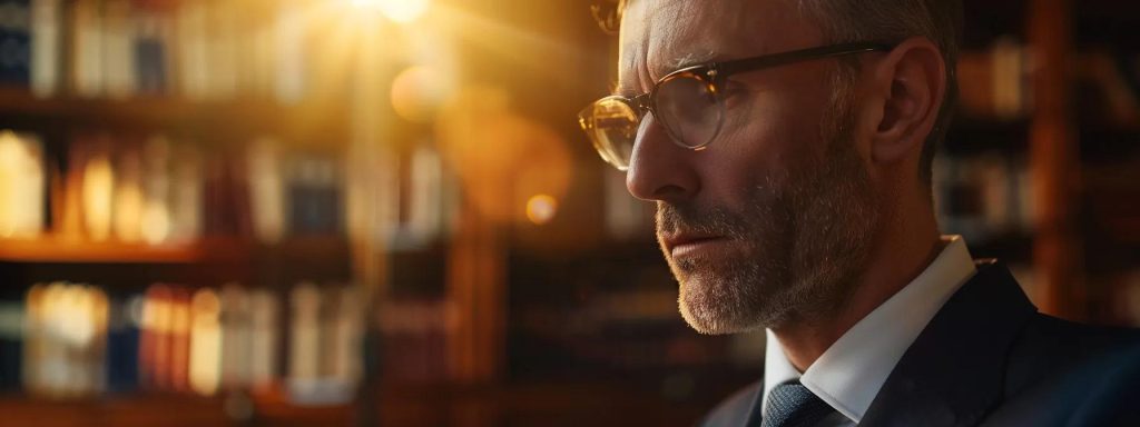 a close-up shot of a thoughtful attorney reviewing heartfelt client testimonials, illuminated by soft natural light, captures the essence of impactful communication and trust in the legal process.