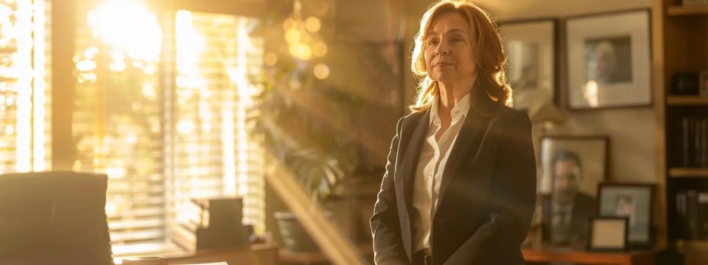 a confident, professional attorney stands in a sunlit office, engaged in an open discussion with a client, symbolizing trust and clarity in a transparent fee structure for workers' compensation cases.