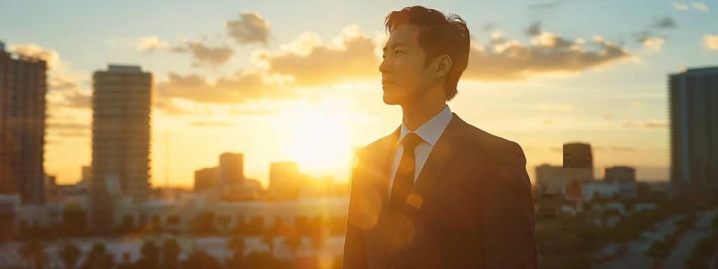 a confident professional in a sharp suit stands amidst the urban skyline of long beach, conveying expertise and trust as they review legal documents in a sunlit office, embodying the essence of choosing the right workers' compensation attorney.