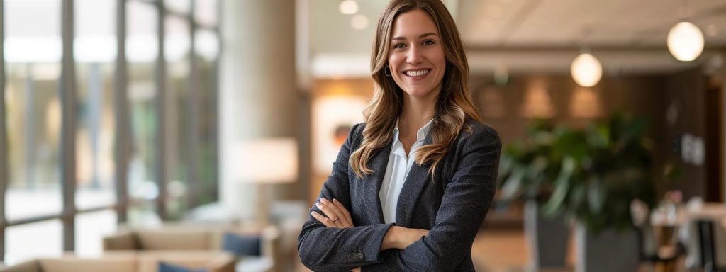 a confident workers' compensation attorney stands in a modern office, illuminated by soft natural light, discussing the financial benefits of sustained client relationships with a client, evoking a sense of trust and partnership in a professional setting.