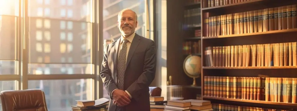 a confident workers' compensation attorney stands prominently in a sunlit office, surrounded by legal books and vibrant city views, symbolizing clarity and authority in debunking common myths.