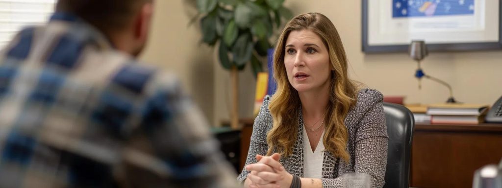 a determined client discusses fee negotiations with a professional workers' compensation attorney in a brightly lit office, showcasing the themes of collaboration and understanding in personal injury cases.