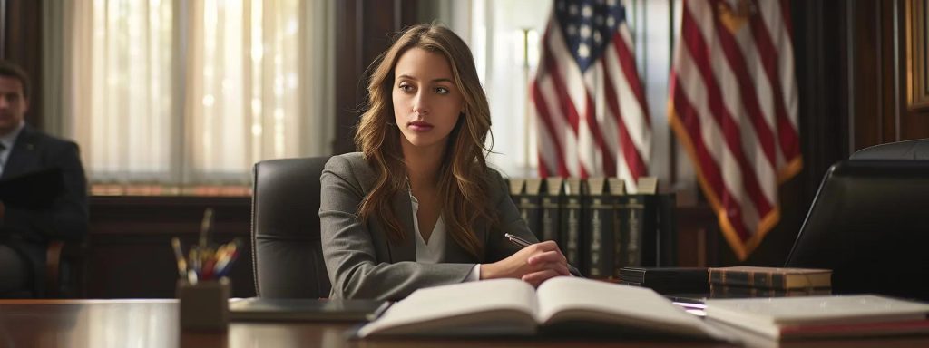 a determined injured worker sits at a desk, engaged in a consultation with a knowledgeable, compassionate attorney, surrounded by legal documents, emphasizing the supportive atmosphere of professional guidance in workers' compensation claims.