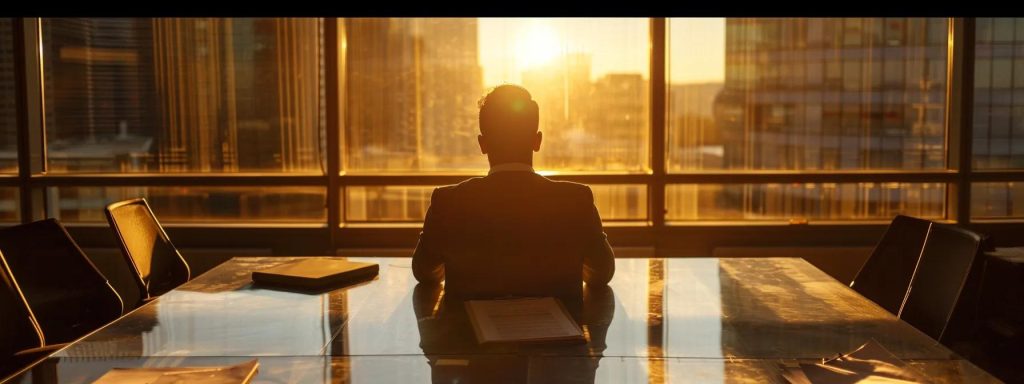 a determined injured worker, sitting at a polished conference table, reviews legal documents under soft, focused lighting, symbolizing empowerment and clarity in navigating attorney fees in workers' compensation cases.