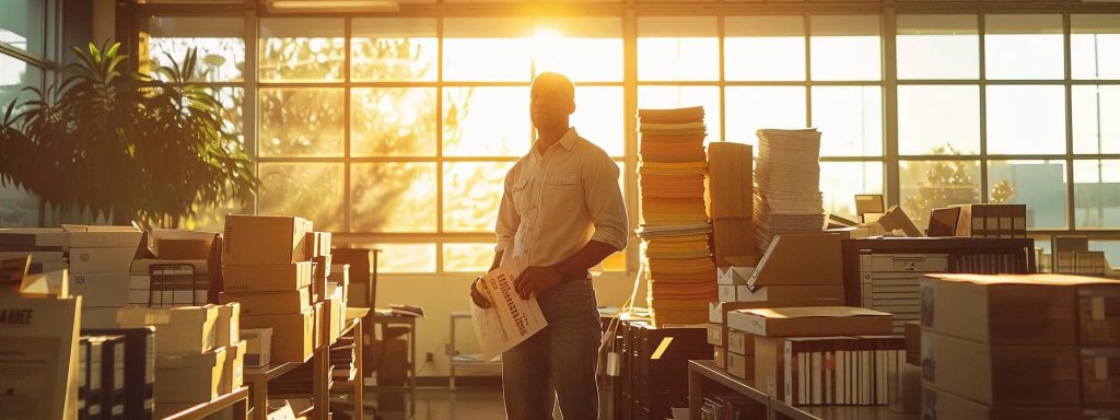 a determined injured worker stands confidently in a sunlit office, surrounded by informative pamphlets on workers' rights, symbolizing empowerment and the importance of understanding their entitlements in the california workers' compensation system.