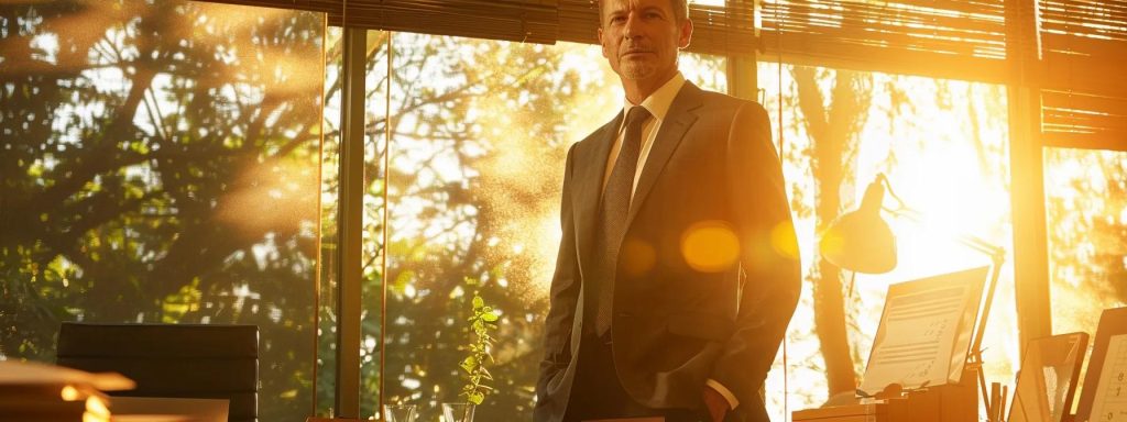 a determined lawyer stands confidently in a sunlit office, surrounded by medical charts and legal documents, symbolizing the strategic partnership in navigating the complexities of workers' compensation claims.