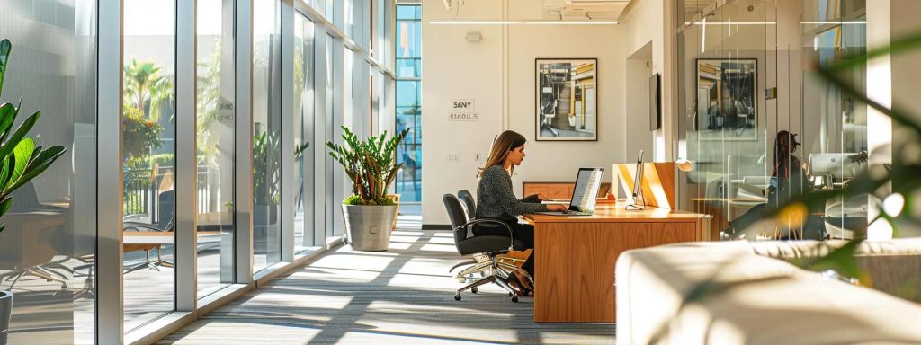 a determined long beach workers' compensation attorney confidently advises a client in an office filled with sunlight, reflecting a sense of empowerment and professionalism in navigating complex claims.