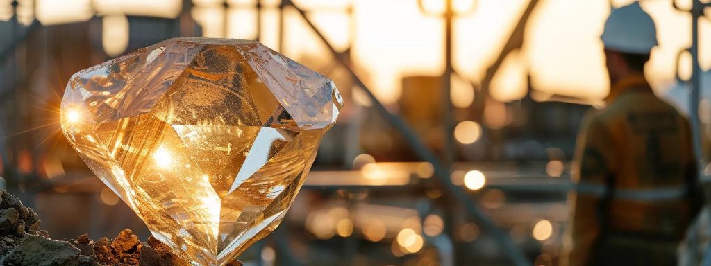a determined worker in a hard hat stands in front of a construction site, bathed in warm afternoon light, symbolizing the complex journey of navigating a workers' compensation case amidst towering cranes and safety barriers.