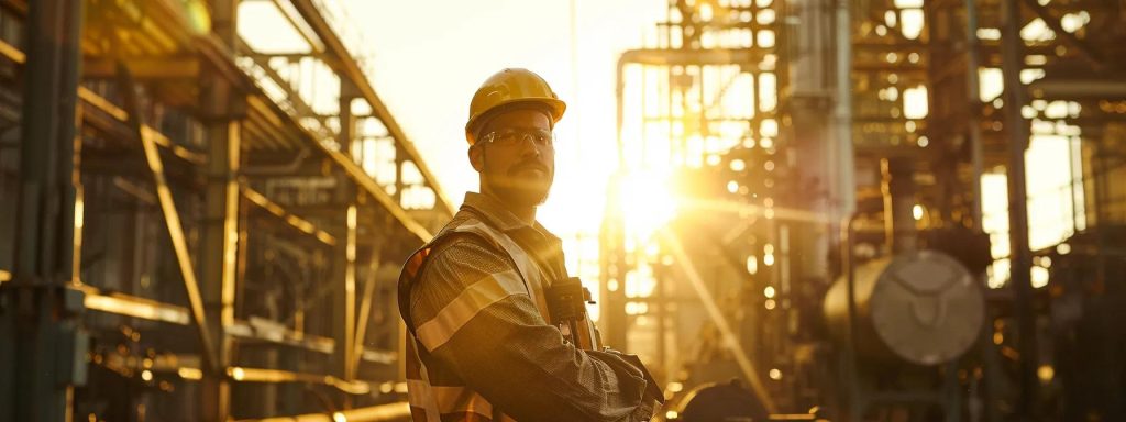 a determined worker stands confidently in a sunlit industrial setting, surrounded by safety gear and machinery, symbolizing the crucial protections offered by california's workers compensation laws.