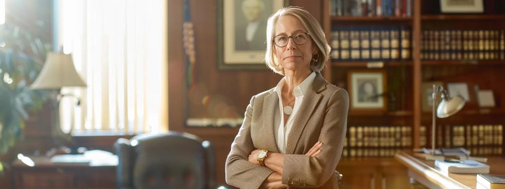 a determined workers' compensation attorney stands confidently in a sunlit long beach office, surrounded by legal books and documents, symbolizing their vital role in advocating for injured workers.