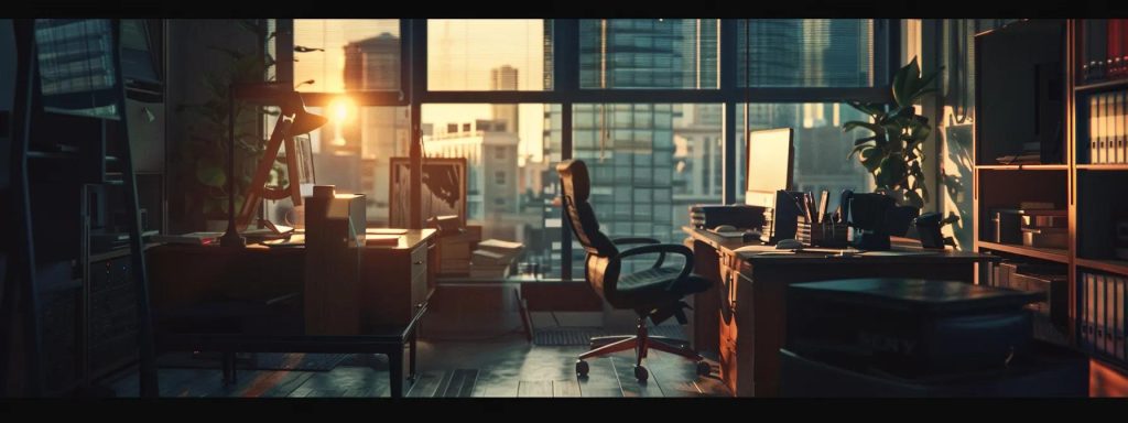a dramatic, well-lit scene captures an office environment with a focus on a person experiencing tension and discomfort at their desk, symbolizing the hidden struggles of repetitive stress injuries and the urgent need for workplace safety.
