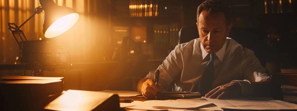 a dynamic courtroom scene captures a determined attorney passionately advocating for a client, with legal documents and case files strategically illuminated by warm, focused lighting, emphasizing the intensity of workers&rsquo; compensation law in action.