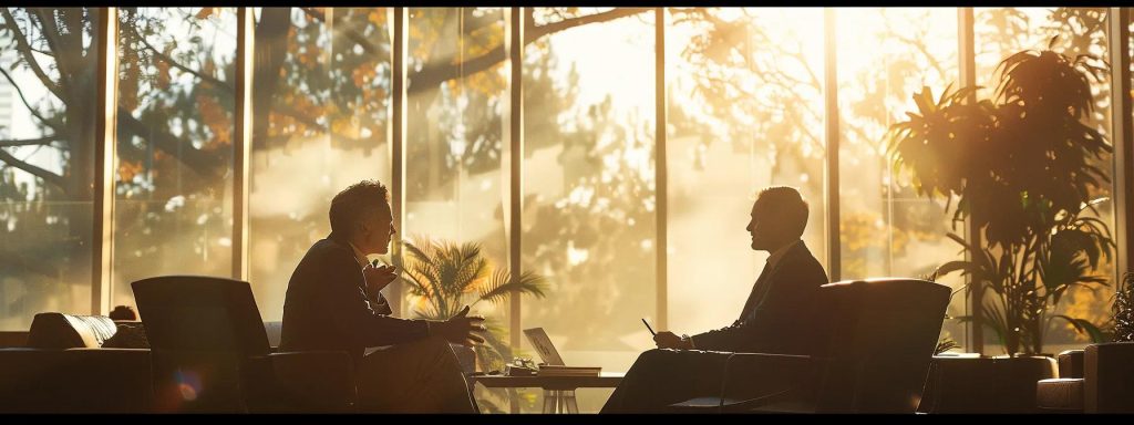 a dynamic image showcasing a workers' compensation attorney in a modern office, confidently discussing fee structures with an injured worker, illuminated by natural sunlight filtering through large windows, highlighting the importance of understanding legal representation for fair compensation.