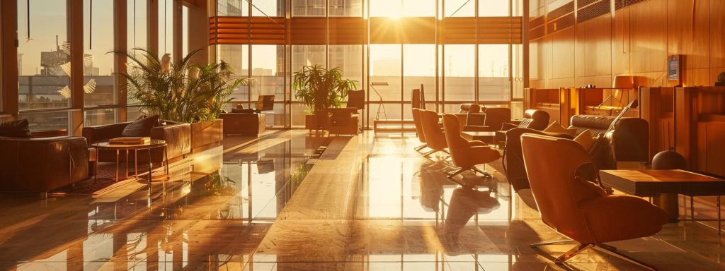 a dynamic view of a modern law office with an attorney confidently discussing fee negotiations with clients, emphasizing professionalism and clarity in a well-lit setting.