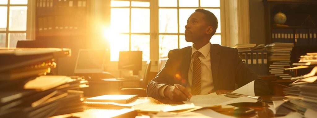a focused attorney passionately discusses negotiation strategies in a sunlit office, surrounded by legal documents and case files, symbolizing the vital role of advocacy in securing fair settlements for personal injury victims.