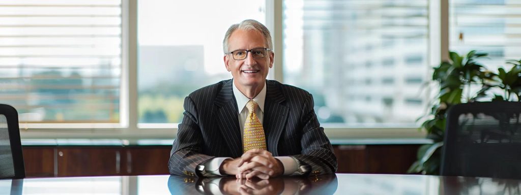 a focused attorney seated at a sleek conference table engages with a thoughtfully prepared client, highlighting a atmosphere of strategic negotiation illuminated by soft, natural light filtering through a large window.