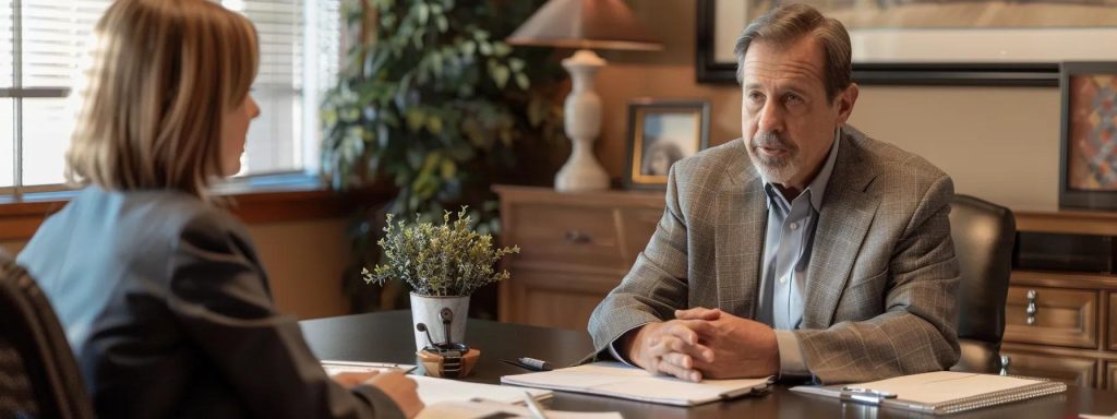 a focused client sits at a sleek conference table, engaged in a dynamic conversation with a professional attorney, surrounded by notepads and legal documents under warm, inviting lighting that emphasizes the importance of a successful consultation experience.