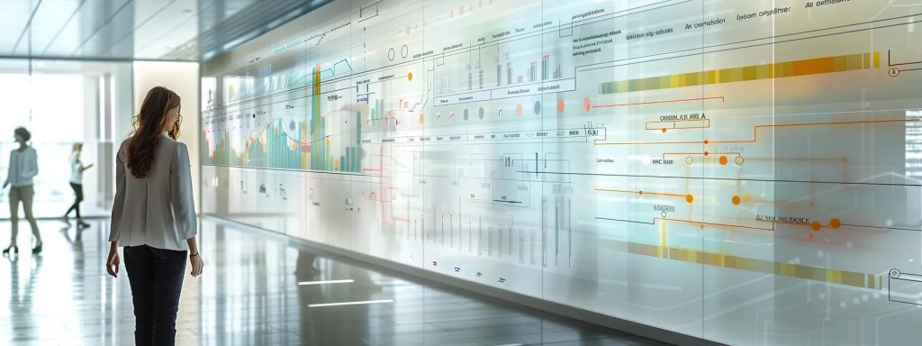 a focused, professional setting depicting a confident injured worker navigating a clear, structured timeline chart on a sleek digital interface, symbolizing the journey through the workers' compensation claim process in long beach.