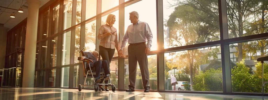 a focused, professional setting showcases a confident legal advisor consulting with an injured worker, illuminated by soft, natural light filtering through large windows, emphasizing the theme of strategic legal support and transparency in managing workers' comp costs.