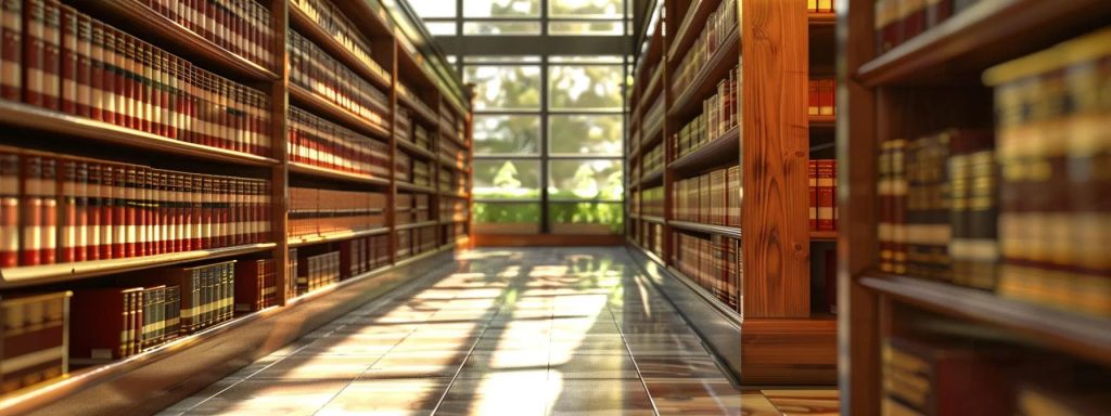a focused shot of a distinguished law office, featuring shelves lined with legal books and directories, illuminated by soft, natural light pouring in through a large window, symbolizing the search for trustworthy legal counsel in long beach.