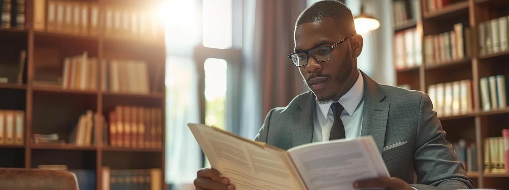 a poised attorney confidently reviews a detailed case file in a well-lit office, symbolizing the importance of expert legal representation in workplace injury cases.