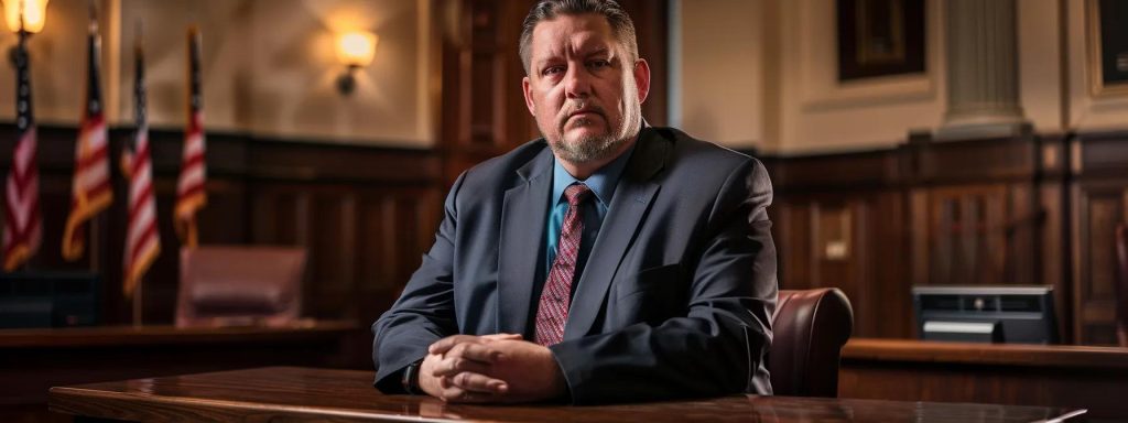a powerful courtroom scene captures a determined attorney advocating for an injured worker, illuminated by dramatic lighting that highlights the seriousness of workers’ compensation law.