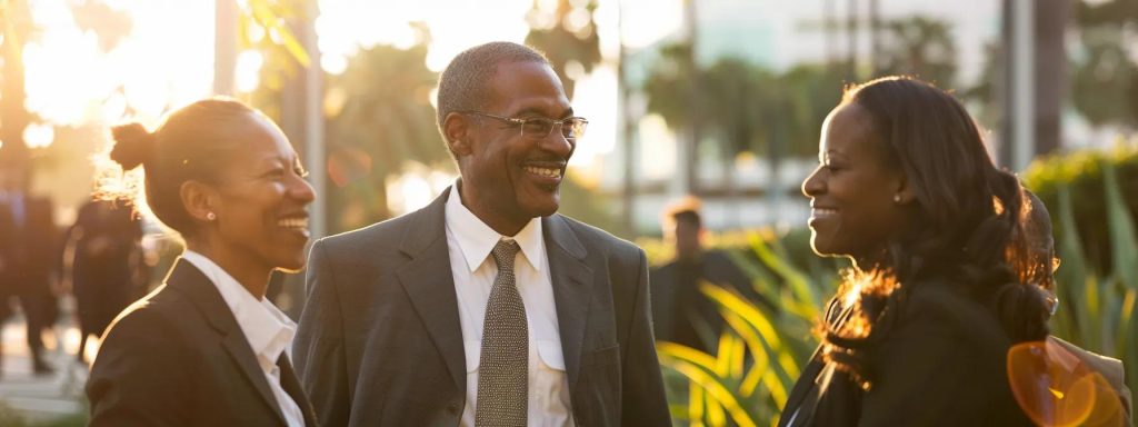 a powerful image captures a diverse group of satisfied clients standing confidently outside a modern law office in long beach, exuding trust and positivity as they reflect the importance of testimonials in legal representation for workers' compensation cases.