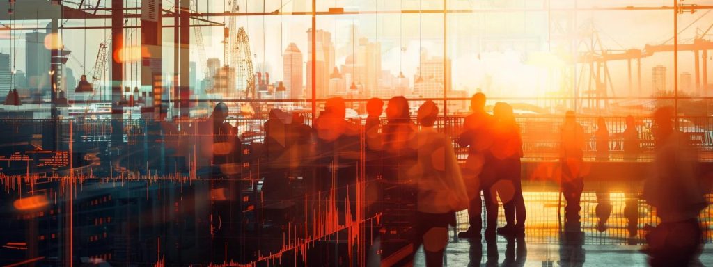 a powerful visual depicting a bustling long beach workplace, highlighting the stark contrast between a vibrant office environment and a prominent graphic representation of common workplace injuries, such as a bone fracture, occupational skin condition, and stress-related dynamics, all under soft, natural lighting that emphasizes safety awareness.