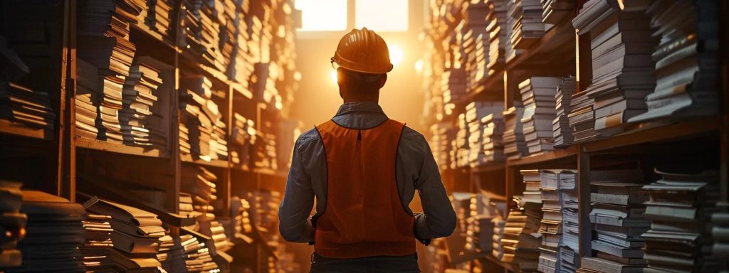 a powerful visual of a determined worker navigating a maze of paperwork and case studies, symbolizing the complexities and triumphs of workers' compensation claims, illuminated by soft, dramatic lighting that emphasizes their resilience.