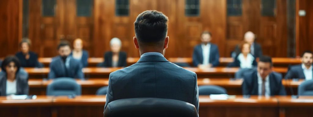 a professional attorney confidently presents a compelling workers' compensation case in a bright, modern courtroom, with engaged clients and a focused judge, highlighting the importance of transparent communication and effective legal strategies.