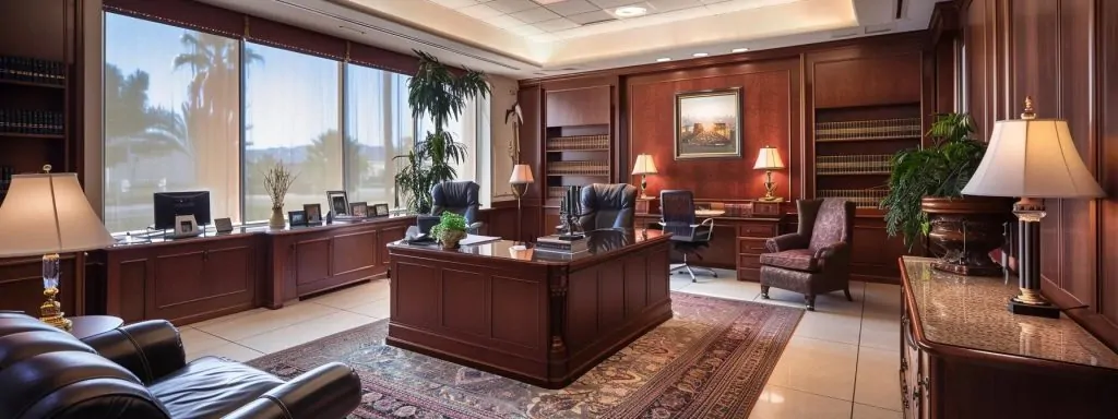 a professional attorney's office in long beach, adorned with elegant furnishings and soft, warm lighting, conveys a reassuring atmosphere for consultations on worker's compensation claims.