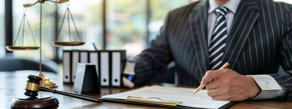 a professional lawyer sits in a bright, modern office, engaging warmly with a client over a legal document, emphasizing clear communication and approachability.