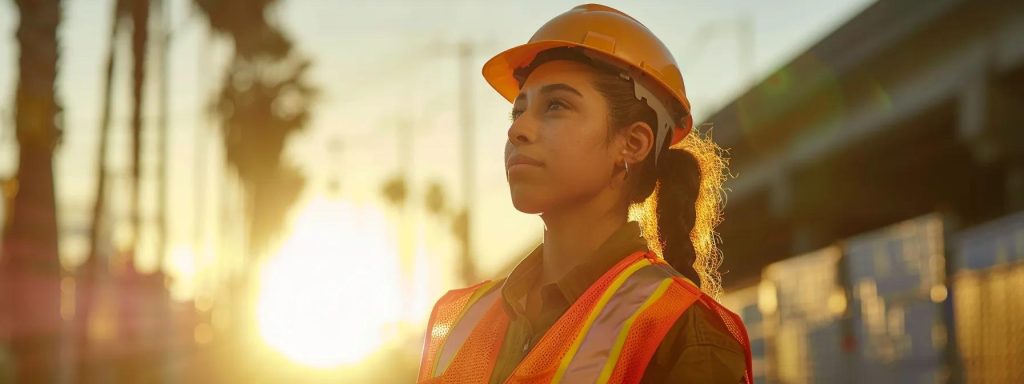 a resilient worker stands confidently in long beach, illuminated by warm afternoon sunlight, symbolizing strength and empowerment as they embrace their rights and protections under california law.
