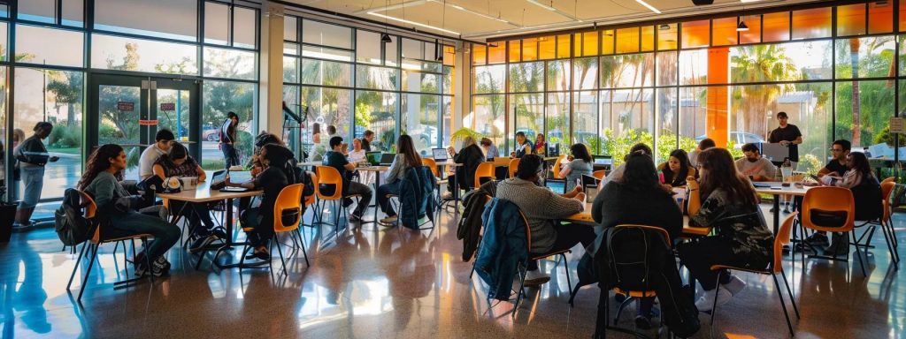 a vibrant community center in long beach filled with diverse individuals engaging in a supportive workshop, illuminated by warm natural light, symbolizing empowerment and collaboration for workers' compensation claimants.