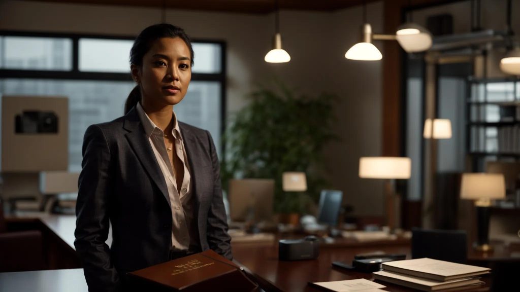 a confident attorney stands in an office adorned with legal books and warm lighting, discussing the intricacies of workers' compensation fees with a concerned yet attentive client, embodying clarity and trust.