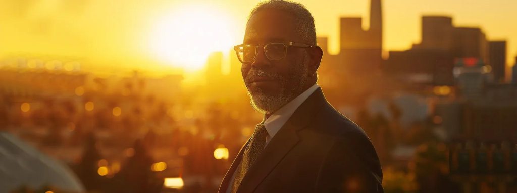 a confident individual stands before a compelling backdrop of a california skyline, symbolizing the importance of staying updated on workers' compensation laws, with golden sunlight casting a warm glow over the scene, highlighting their determination to navigate the claims process effectively.