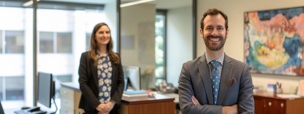 a determined employee consults with a knowledgeable workers' compensation attorney in a modern, well-lit office, exchanging insights on rights and potential claims related to workplace injuries.