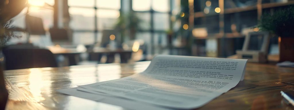 a focused close-up of a legal document surrounded by a blurred, chaotic office environment, bathed in soft, warm lighting, symbolizing the importance of clarity and organization in navigating workers' compensation claims.