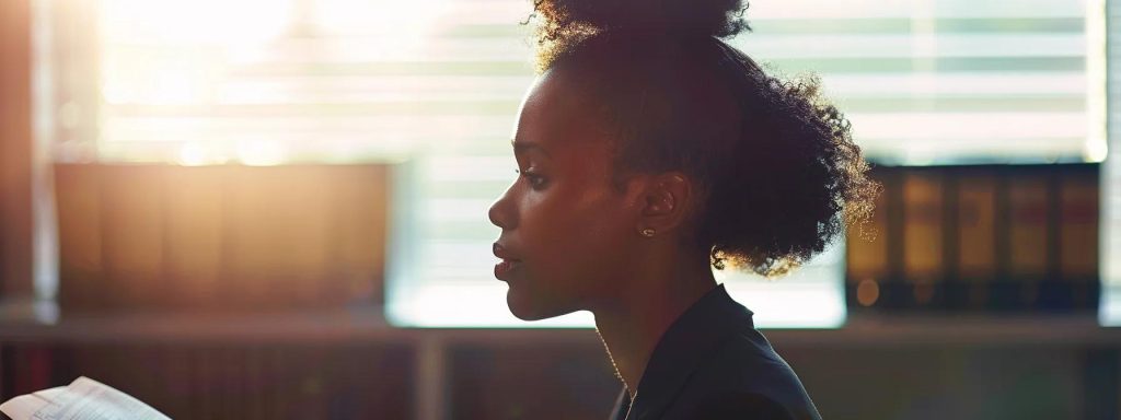 a focused scene capturing a determined individual analyzing settlement figures against a backdrop of muted tones, symbolizing the stark contrast between informed decision-making and the pitfalls of undervaluation in legal negotiations.
