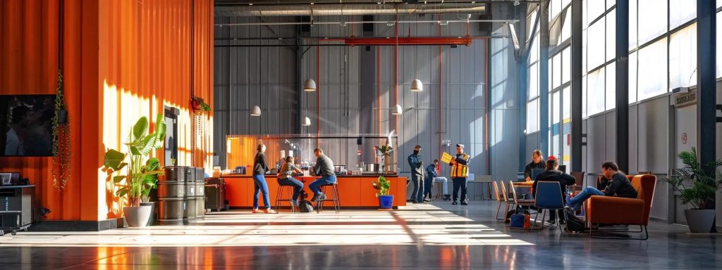 a powerful depiction of a modern workplace with employees engaged in safety training, illuminated by bright natural light, embodying the essence of compliance and protection under the legal framework regulating workplace safety in long beach.