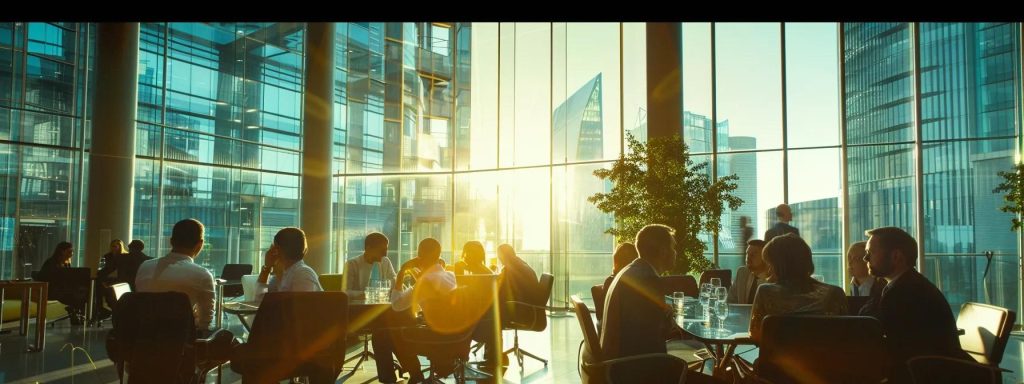 a powerful image depicting a diverse group of employees in a modern workplace, visibly concerned as they discuss the impact of workplace injuries and their legal rights, illuminated by soft, natural light pouring through large windows.