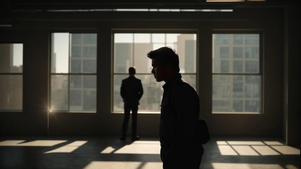 a powerful scene depicting a determined employee standing tall against a backdrop of workplace shadows, symbolizing the fight against retaliation, illuminated by strong, focused lighting that emphasizes resilience and rights.