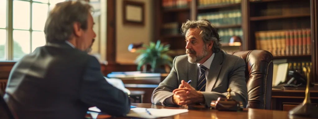 Attorney engaging in consultation with a client in a law office, discussing legal representation and communication style for car accident claims.