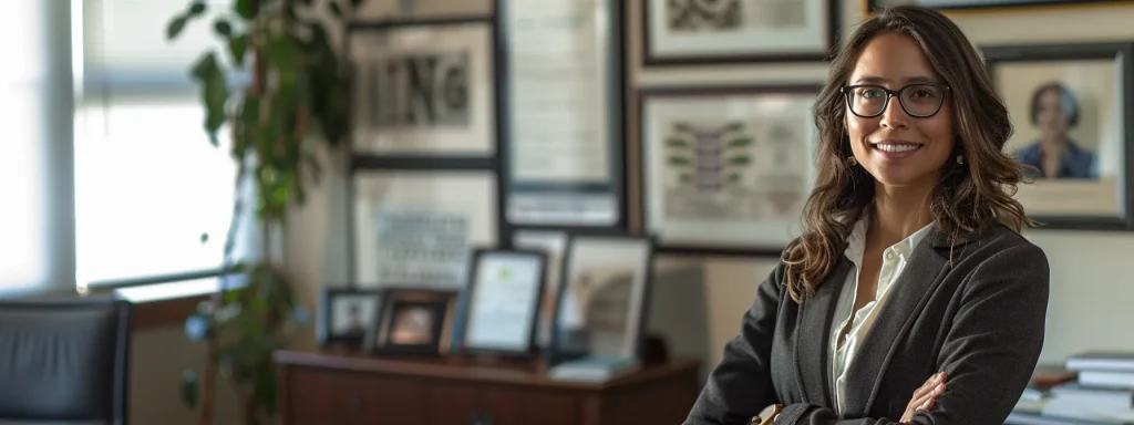 a confident attorney stands in a sunlit office, surrounded by framed awards and testimonials, exuding professionalism and expertise as they prepare to guide clients through the complexities of auto crash cases.
