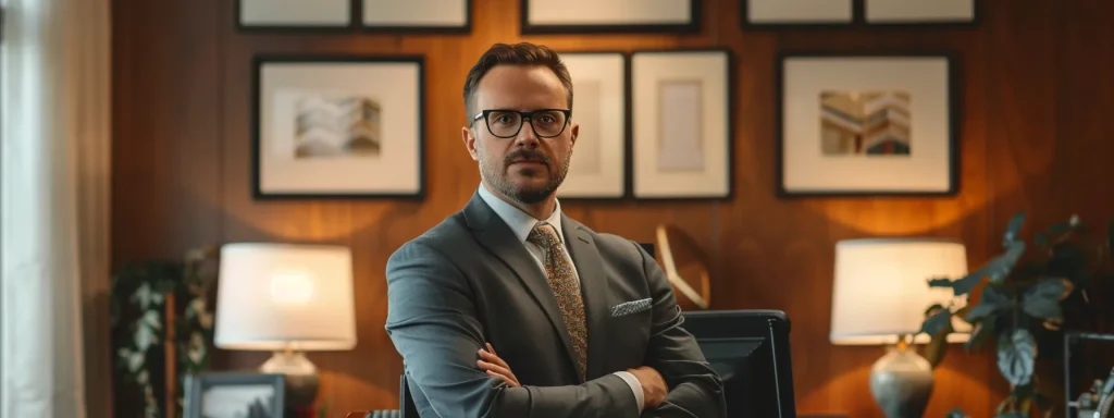 a confident attorney stands in a well-lit office, surrounded by framed accolades and awards, emphasizing their proven success in securing fair compensation for clients impacted by accidents.