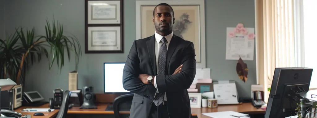 a confident individual stands in a well-lit office, presenting a meticulously organized portfolio filled with claims documentation, while engaged in a focused discussion with an attentive insurance adjuster, emphasizing the theme of effective negotiation strategy.