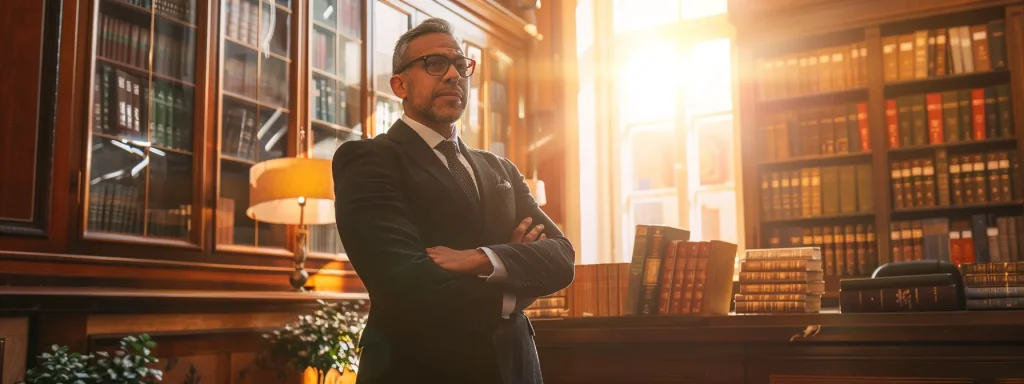 a confident local attorney stands in a sunlit courtroom, surrounded by legal books and documents, emphasizing the critical role of local expertise in navigating personal injury cases.