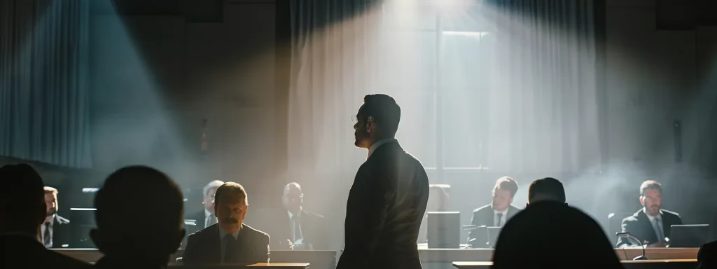 a courtroom scene featuring a poised personal injury attorney passionately presenting evidence while a jury attentively listens, illuminated by dramatic overhead lighting that emphasizes the gravity of automotive injury claims.