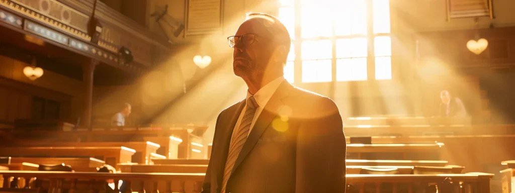 a determined attorney stands confidently in a sunlit courtroom, surrounded by stacks of case files and focused clients, symbolizing the pursuit of justice in car crash litigation.